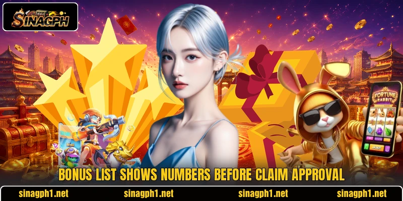 Bonus list shows numbers before claim approval Bonus list shows numbers before claim approval