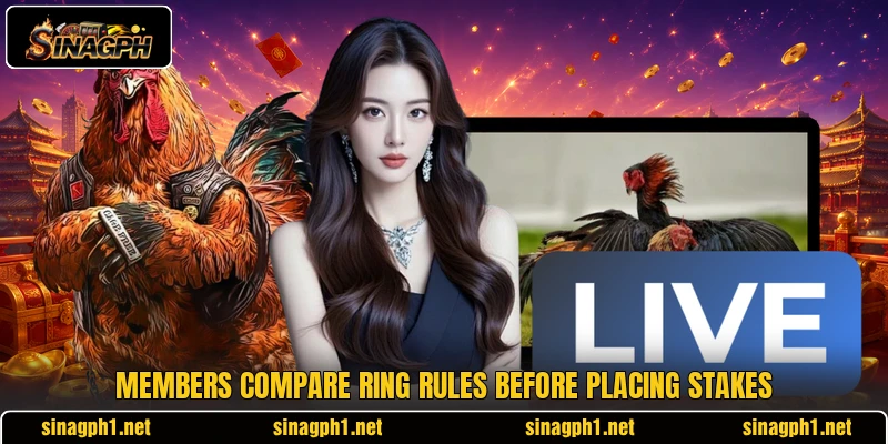 Members compare ring rules before placing stakes