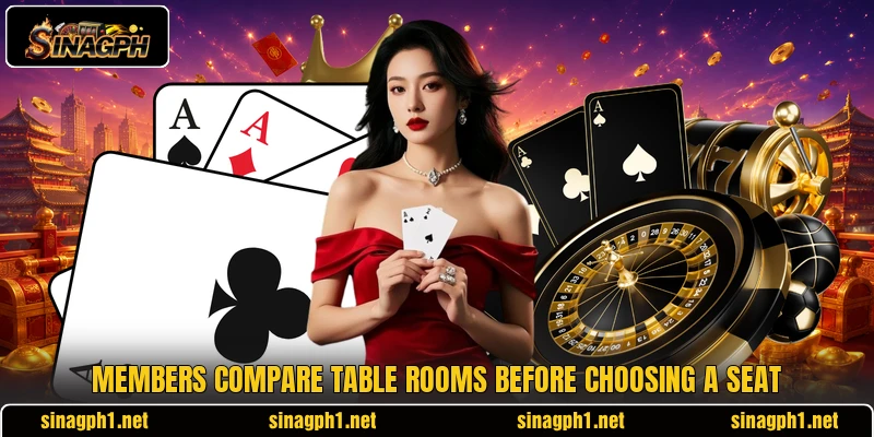 Members compare table rooms before choosing a seat Members compare table rooms before choosing a seat
